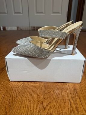 Rhinestone Pointed-Toe Stiletto Mules - Silver